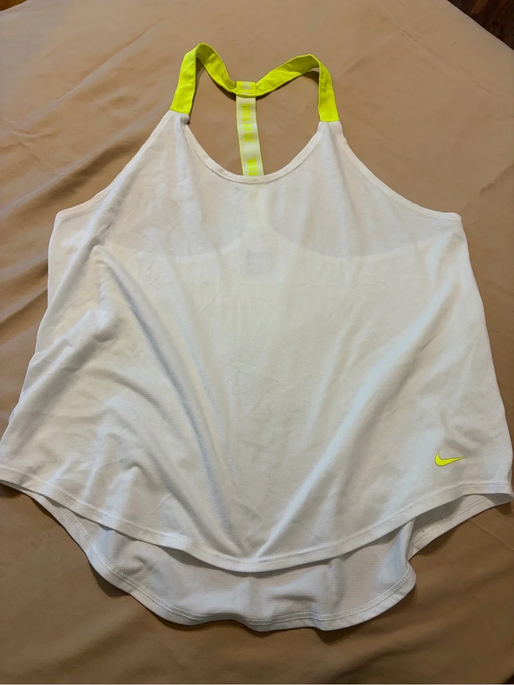 Nike White Women's Athletic Tank with Neon Yellow Straps